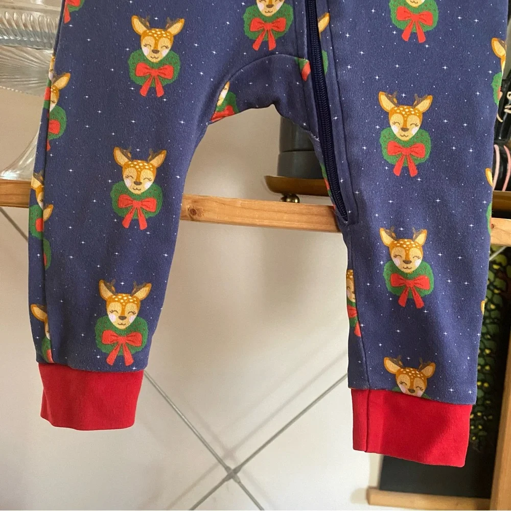 Smockingbird Blue Dasher The Reindeer Monogramed Christmas Zip Up Pajamas 6-9 m